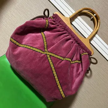 쇼와 레트로 코듀로이 티롤리안 우드 핸들 백 빈티지 구제 의류