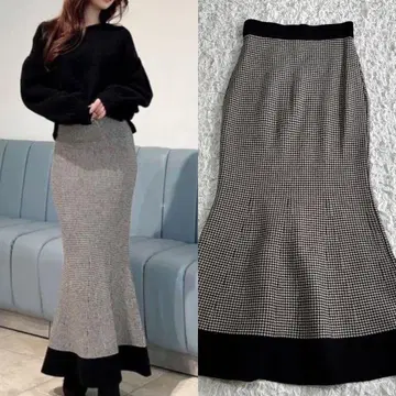 RESEXXY 리젝시 하운드 투스 머메이드 니트 스커트