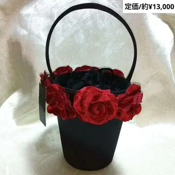 새상품 ru LUXURY 장미 코사지 파티 백 새틴 오간자 블랙 x 레드