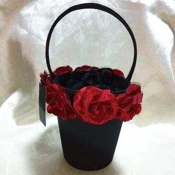 새상품 ru LUXURY 장미 코사지 파티 백 새틴 오간자 블랙 x 레드