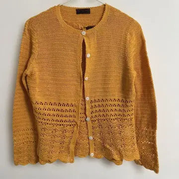 머스타드색 레이스 편직 가디건 앙상블