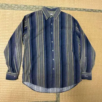 90s 빈티지 코튼 스트라이프 패턴 하프 체크 셔츠