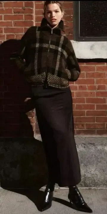 ZARA 자라 체커 패턴 봄버 니트 자켓