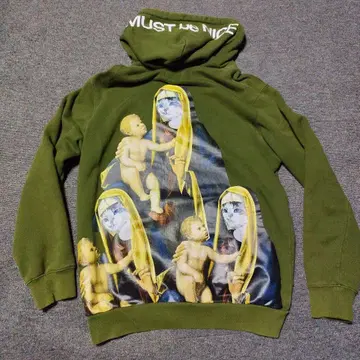 RIPNDIP 올리브색 후드 부착 후드티 고양이 디자인