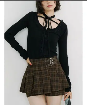 jouetie 레이스 도킹 니트 블랙 레이스 긴팔 니트