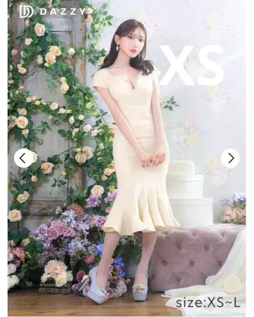 트위드 비쥬 V넥 프렌치 슬리브 머메이드 무릎 기장 드레스