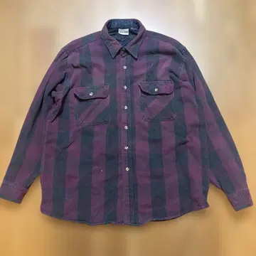 80s 필드 앤 스트림 헤비 플란넬 셔츠 와인 블랙 블록 체크