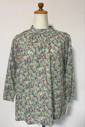 오리지널 면 로운 스탠드 카라 블라우스 (스트로베리 프린트) GR