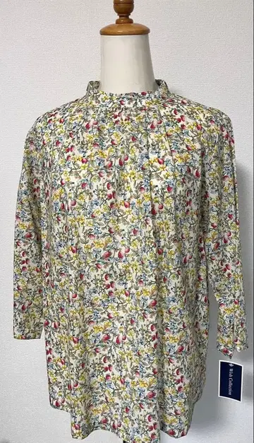 오리지널 면 로운 스탠드 카라 블라우스 (스트로베리 프린트)