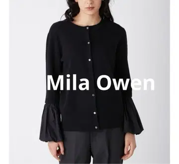 미라 오웬 벌룬 커프스 가디건 블랙 캐시미어 혼방