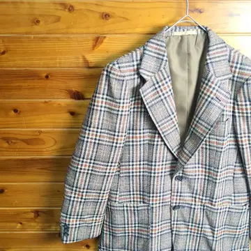 테일러드 자켓 체스터 코트 하운드투스 체크 무늬 프랑스제 L