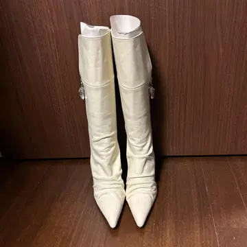 A-173) 화이트 가죽 롱 부츠 스틸레토