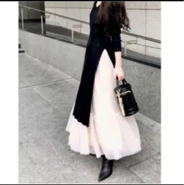 rienda 튤 레이어드 니트 원피스