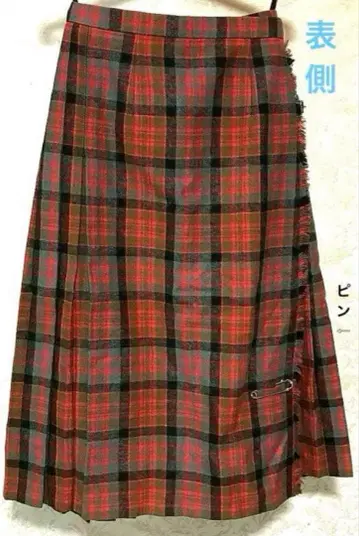 스코틀랜드제 체크 무늬 무릎 아래 기장 플리츠 랩 스커트 울 100% S