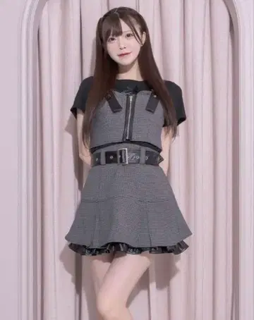 pium 가죽 벨트 뷔스티에 셋업