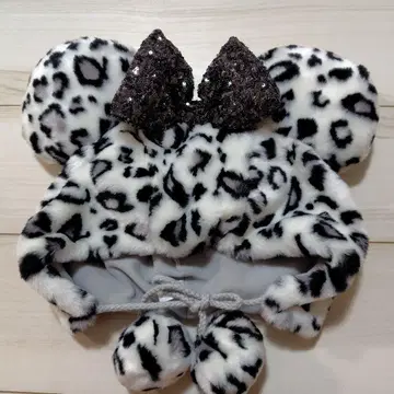 디즈니 팬캡 미니 레오파드 무늬 그레이 화이트 헤이세이 갸루 새상품