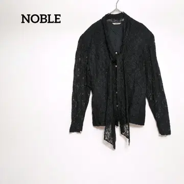 노블 시어 레이스 긴팔 셔츠 블라우스 레이온 블랙 꽃무늬