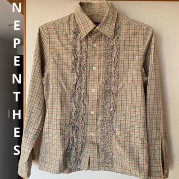 NEPENTHES 네펜데스 체크 무늬 프릴 긴팔 셔츠