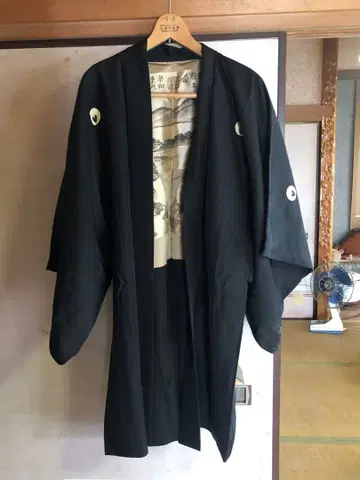 쇼와 다이쇼 시대 블랙 남성용 겉옷 문장 기모노