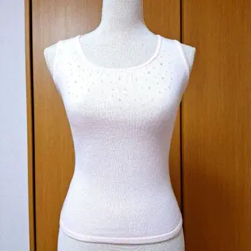 Pinky Girls 니트 펄 비쥬 장식 슬리브리스 상의 핑크