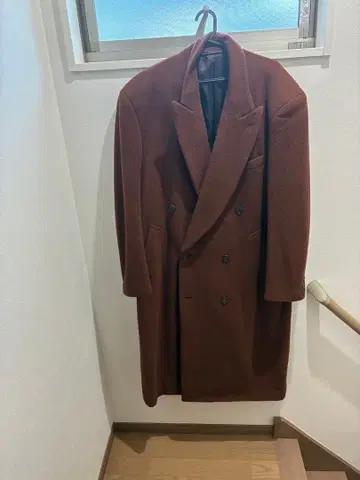 FOSH 브라운 더블 브레스트 롱 코트