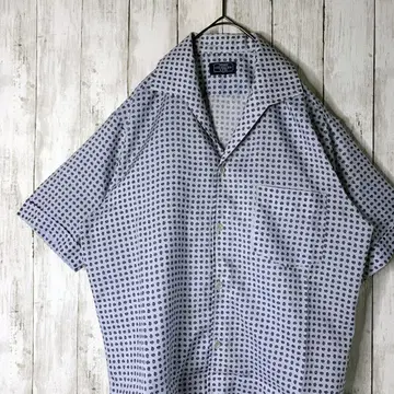 구제 의류 반팔 폴리셔츠 페이즐리 무늬 올 패턴 라이트 블루 빅 루즈 L