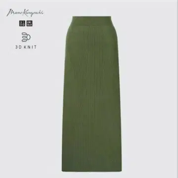 새상품 마메 유니클로 3D 리브 롱 스커트 M/L 올리브