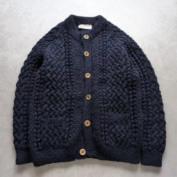 새상품급 인버아란 4A ARAN CARDIGAN 핸드메이드 네이비
