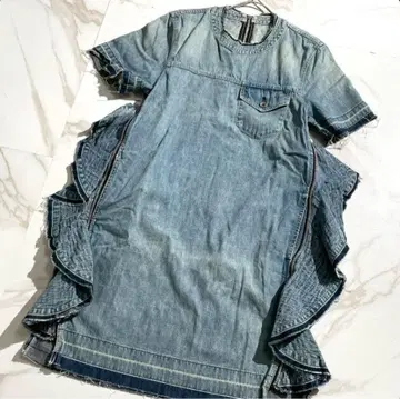 새상품급 sacai 데미지 가공 사이드 지퍼 프릴 데님 원피스 포켓