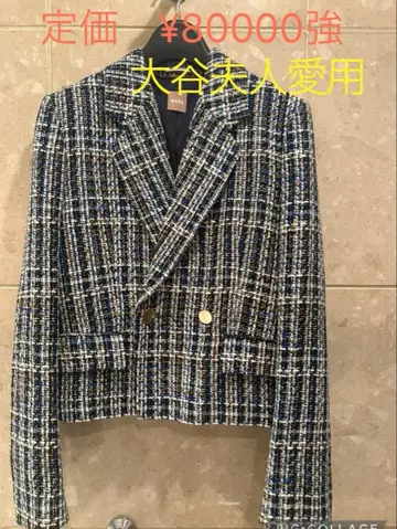 새상품급 휴고보스 네이비 계열 체크 더블 브레스트 자켓 오타니 부인 애용
