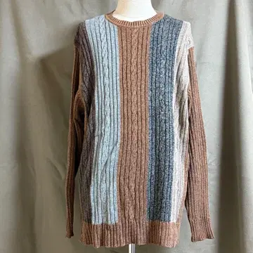 스트라이프 케이블 니트 스웨터