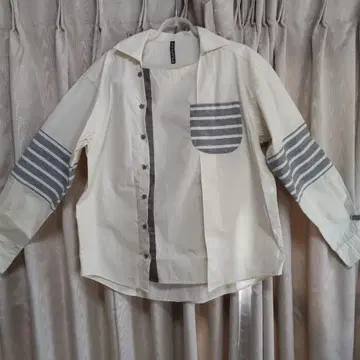 플라보아 스트라이프 패턴 긴팔 셔츠 2 사이즈 화이트/그레이