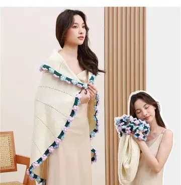 완성된 크로셰 뜨개질 꽃 데이지 부케 담요 핸드메이드, 부드럽고 경량