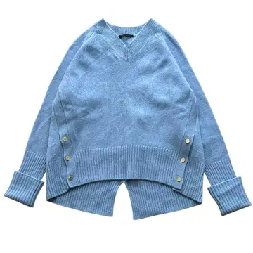 밴야드 스톰 캐시미어 혼방 V넥 니트 골드 버튼 블루 S 리브 소매