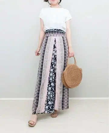 coca 에스닉 플라워 플레어 랩 팬츠/네이비 ONE 사이즈 치마바지