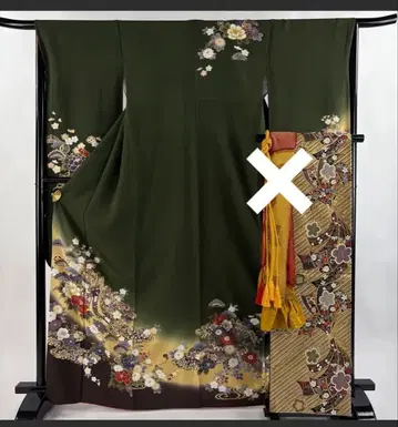 후리소데 세트 후리소데 후쿠로 오비 짙은 녹색 다발 노시 가격 인하 가능