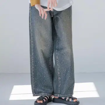 LOWRYSFARM 비쥬 와이드 스트레이트 팬츠 블루 L