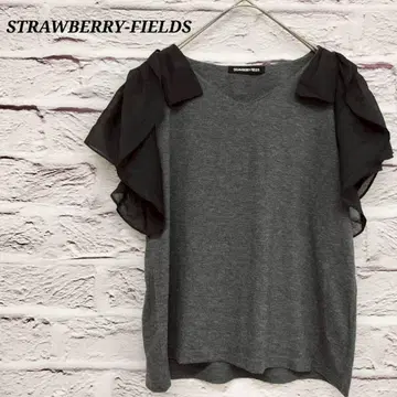 스트로베리 필드 한국제 이소재 반팔 T셔츠 V넥 그레이 x 블랙
