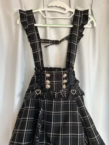 리즈리사 레이스업 서스펜더 치마바지 블랙 체크