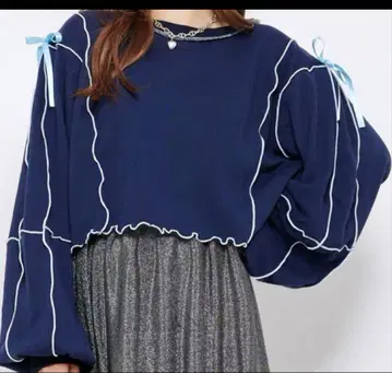 헬로 샌프란시스코 아야 기획 리본 멜 맨투맨 블루