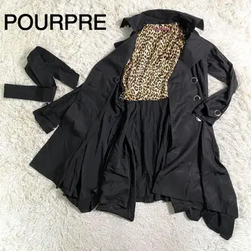 POURPRE 블랙 컬러 레오파드 무늬 이너 허리끈 포함 트렌치코트