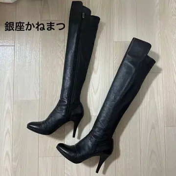 긴자 카네마츠 롱 부츠 가죽 스틸레토 사이드 지퍼