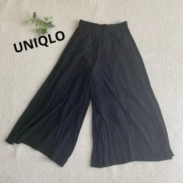 a1963 [유니클로] 플리츠 와이드 팬츠 허리밴딩 블랙 M 편안함 라프