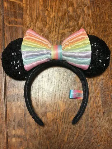 미키 모양 머리띠 레인보우 컬러 리본