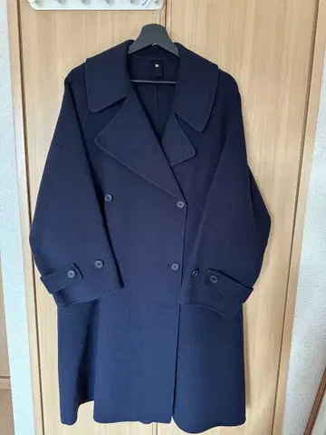 ROPE 네이비 더블 브레스트 롱 코트