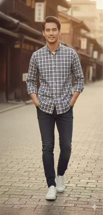 바니스뉴욕 체크 무늬 긴팔 셔츠