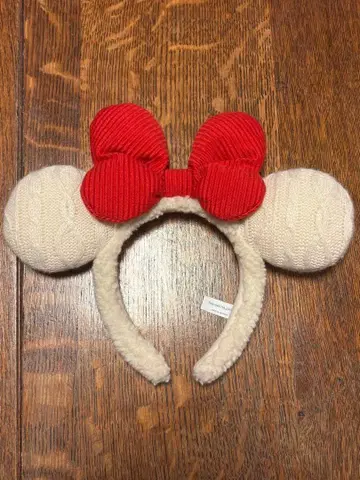 미키 귀 머리띠 베이지와 빨간색