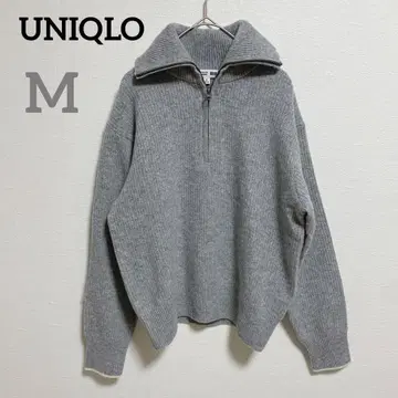 [ 유니클로 ] 긴팔 니트 집업 M 그레이 무지 캐주얼 a692
