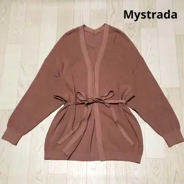 마이 스트라다 흐르는 듯한 가디건 허리 리본 살몬 핑크