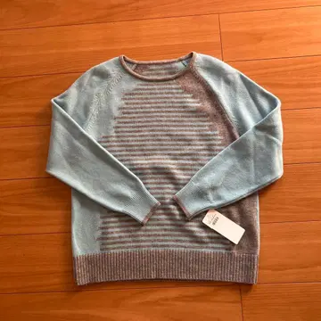 Leilian 스카이블루 그레이 스트라이프 니트 스웨터